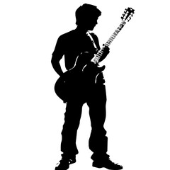 "Silhouette of Man in Suit Playing Electric Guitar"

