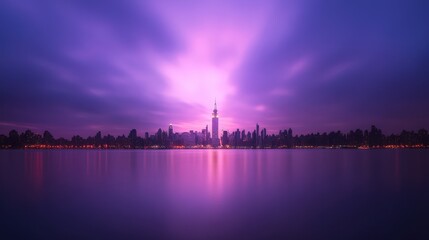 Naklejka premium Stunning cityscape with skyscrapers and reflection on water