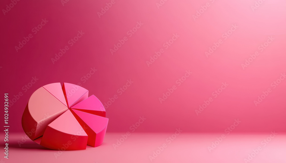 Poster vibrant pink abstract 3d pie chart illustrating data representation and optimization. smooth shapes 