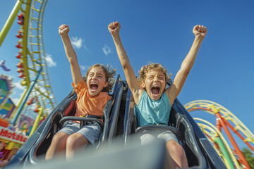 Kids Screaming With Joy on a Rollercoaster Ride