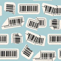 Barcode set. Abstract, quirky, unique style. Hand drawn modern Vector illustration. Print, sticker, logo, web design template. Cellular scanning technology concept. Square seamless Pattern