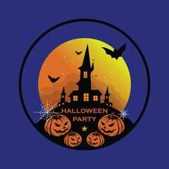 Vector illustration of pumpkin head scary house halloween party