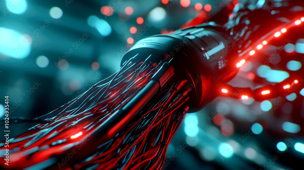 Poster electric pathways connect neural nodes in vibrant, futuristic setting, showcasing intricate wiring i