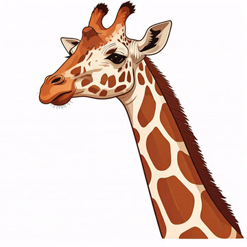 close up cartoon giraffe head with brown spots on white background