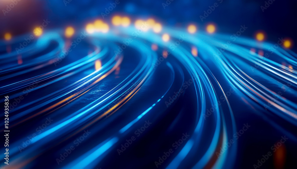 Poster dynamic blue light trails create mesmerizing visual effect, showcasing flow of energy and movement. 