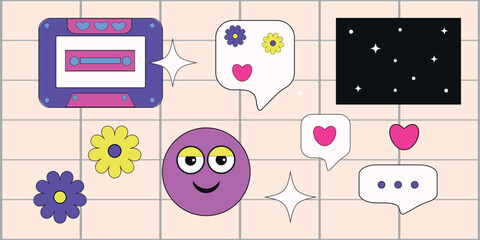 Set of y2k stickers. Vector illustration