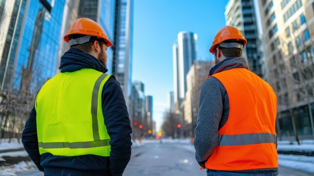 construction workers inspecting urban development