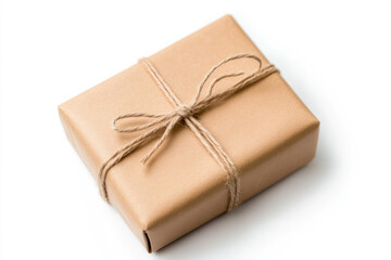 Elegant gift box wrapped in twine, showcasing a minimalist design, perfect for special occasions or thoughtful surprises on a clean white backdrop.
