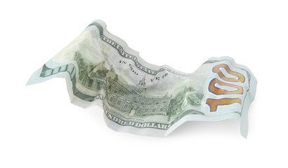 One crumpled dollar banknote isolated on white