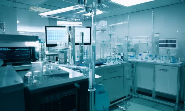 Modern  high tech laboratory with expensive equipment and sleek design.