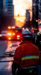 Emergency responders at sunset