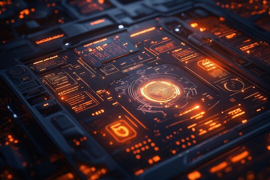 A digital lock interface with glowing biometric fingerprints, iris scanners, and encrypted password keys, surrounded by complex algorithms and codes. Generative AI