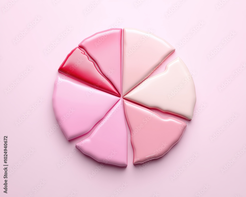 Poster colorful 3d pie chart displaying various shades of pink, representing different segments of fund all