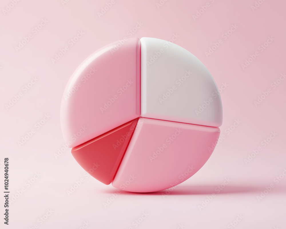 Poster 3d pie chart displaying fund allocation forecast in soft pink tones, symbolizing financial planning 