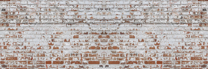 old brick wall, red and white colour, broken bricks, peeling plaster, vintage texture, background...