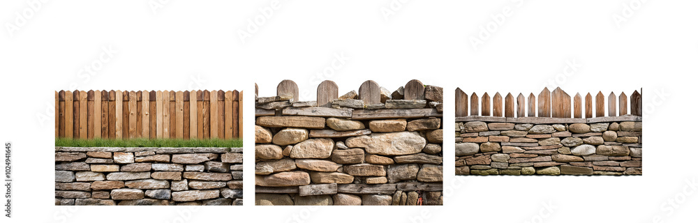 Aufkleber three different types of walls made with stone and wood.