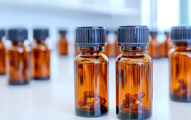 An image capturing the essence of the biopharmaceuticals discovery process, focusing on new drug compounds and molecular analysis within a laboratory