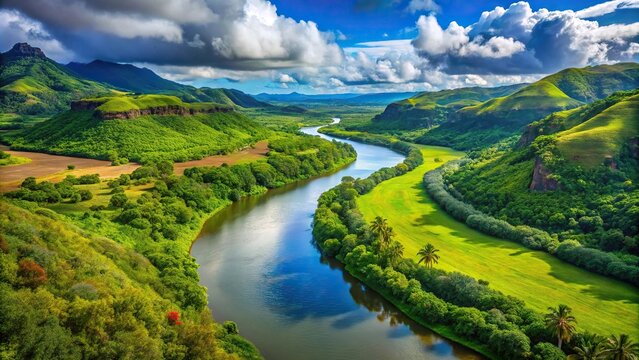Scenic view of Wailua River and Valley in Kapaa, Kauai, Hawaii