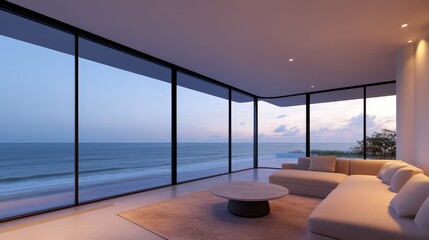 modern luxury beach house interior with ocean view