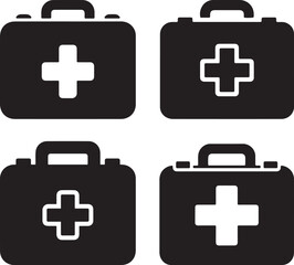 First Aid Kit  Silhouette Vector Icon Set.