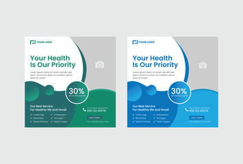 Medical service social media post design template, Medical and health care social media post design collection. card, banner, and web ad