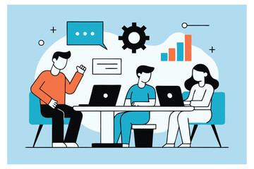 Team Collaboration Illustration for Business Analysis and Strategy Planning