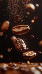 Roasted Coffee Beans Falling or Floating, Delicious Splash of Freshness for Coffee Banner