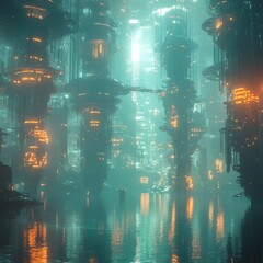 Futuristic City Exploration with Abstract Geometry and Floating Structures


