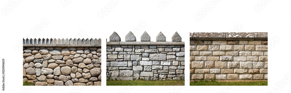 Aufkleber three different stone walls with grass at the bottom.
