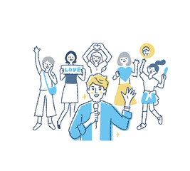 男性アイドルと応援している女性ファンたち