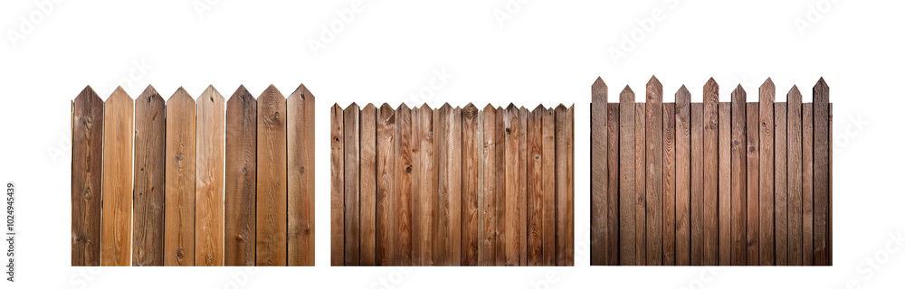 Poster a wooden fence with pointed top rails against a white background.