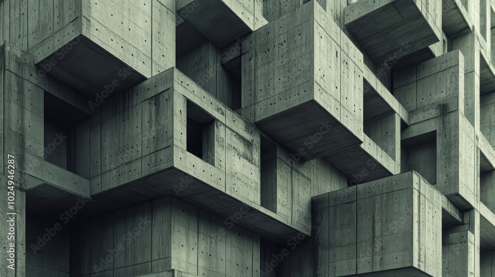 Aufkleber concrete architectural structure with overlapping cubes and windows