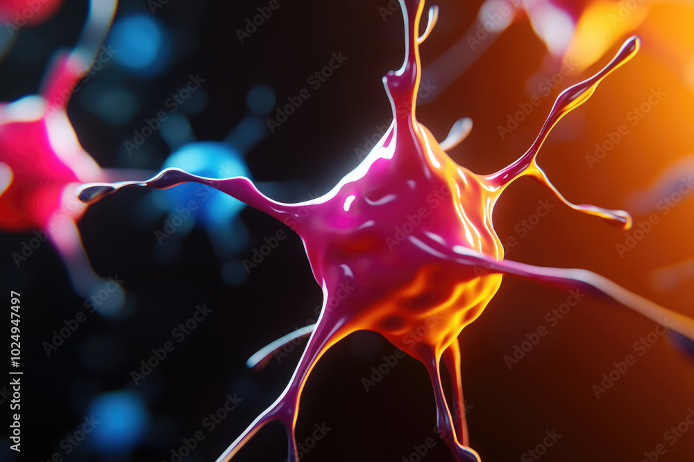 Aufkleber vibrant neural network, a striking 3d visualization showcasing colorful brain cells and neurons agai
