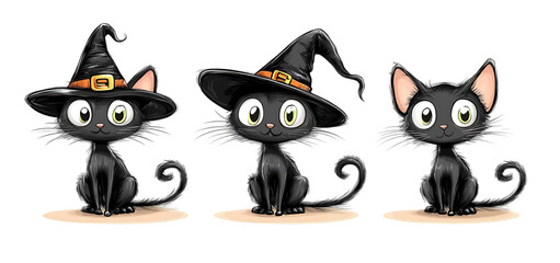 Fototapeta premium three set of cute Halloween cat isolated transparent background