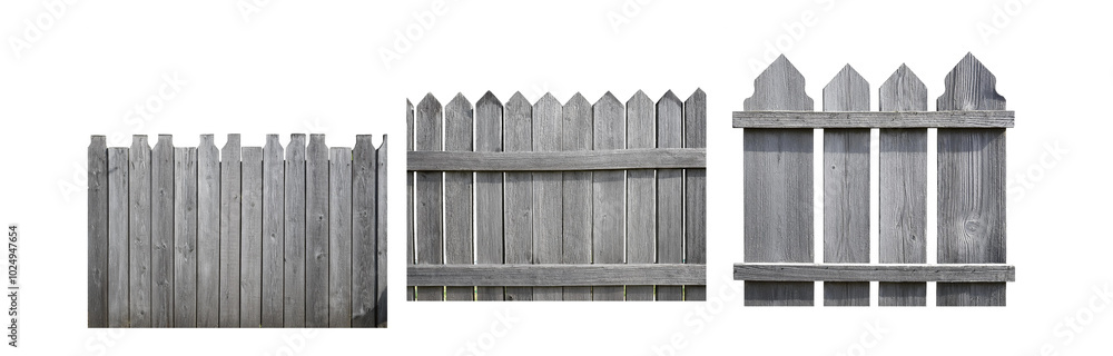 Aufkleber three sections of a weathered gray wooden fence with pointed tops