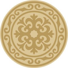 Vector golden round Kazakh national ornament. Ethnic pattern of the peoples of the Great Steppe, Mongols, Kyrgyz, Kalmyks,