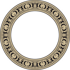 Vector gold and black round classic renaissance ornament. Circle, ring european border, revival style frame