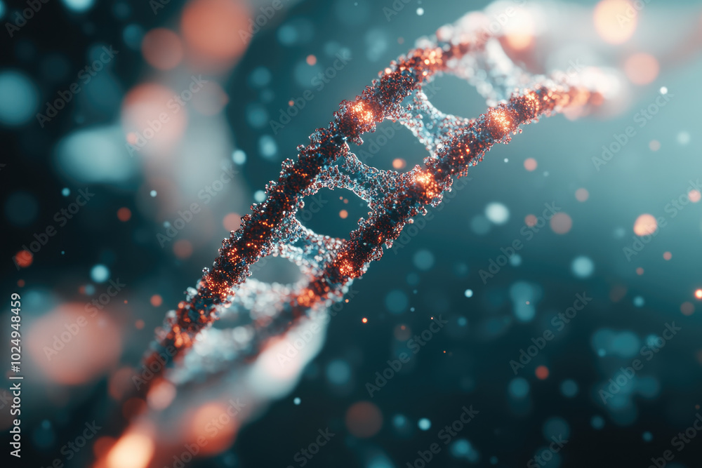 Poster dna particles illuminated against a dark backdrop, showcasing intricate structures and emphasizing s