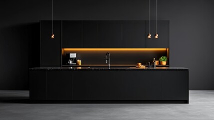modern black kitchen design with sleek appliances and lighting