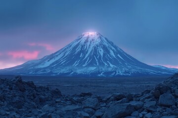 Fototapeta premium Mount Erebus At Twilight With Blue And Purple Tones