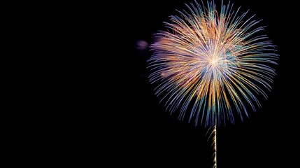 Vibrant Fireworks Explosion Against Pitch Black Night Sky Celebrating Holiday Festival