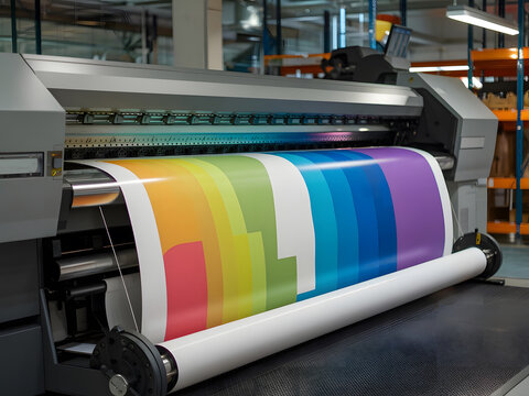Impresora grande que imprime papel enorme con dise&ntilde;o multicolor
