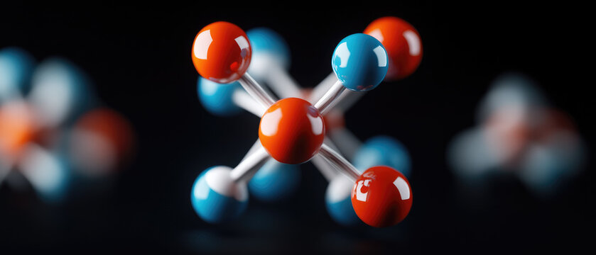 Atomic model representation, intricate design, vibrant colors, solid black backdrop, showcasing atomic bonds and electron arrangement