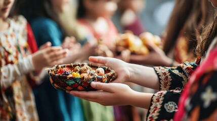 Diverse Hands Sharing Snacks at a Festive Gathering