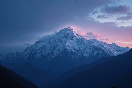 Nanga Parbat At Twilight With Snow-Capped Peak And Colorful Sky
