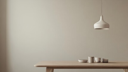 Minimalist Dining Room with Wooden Table and Pendant Light