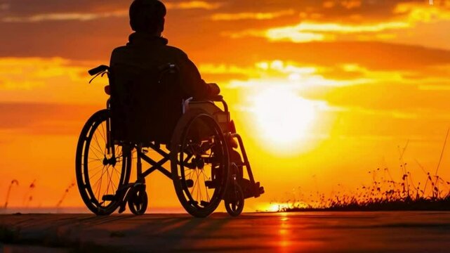 silhouette of a person on wheel chair 