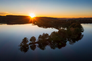 Amazing sunset over Lake Orle near Wejherowo. Poland