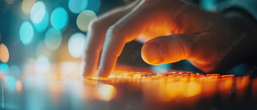 Poster businessman analyzing data on a modern computer, engaged with dynamic business graphs, focused on st