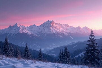 Fototapeta premium Tatra Mountains Dusk With Snow And Misty Valleys